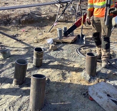 Pile casings set and ready for grouting