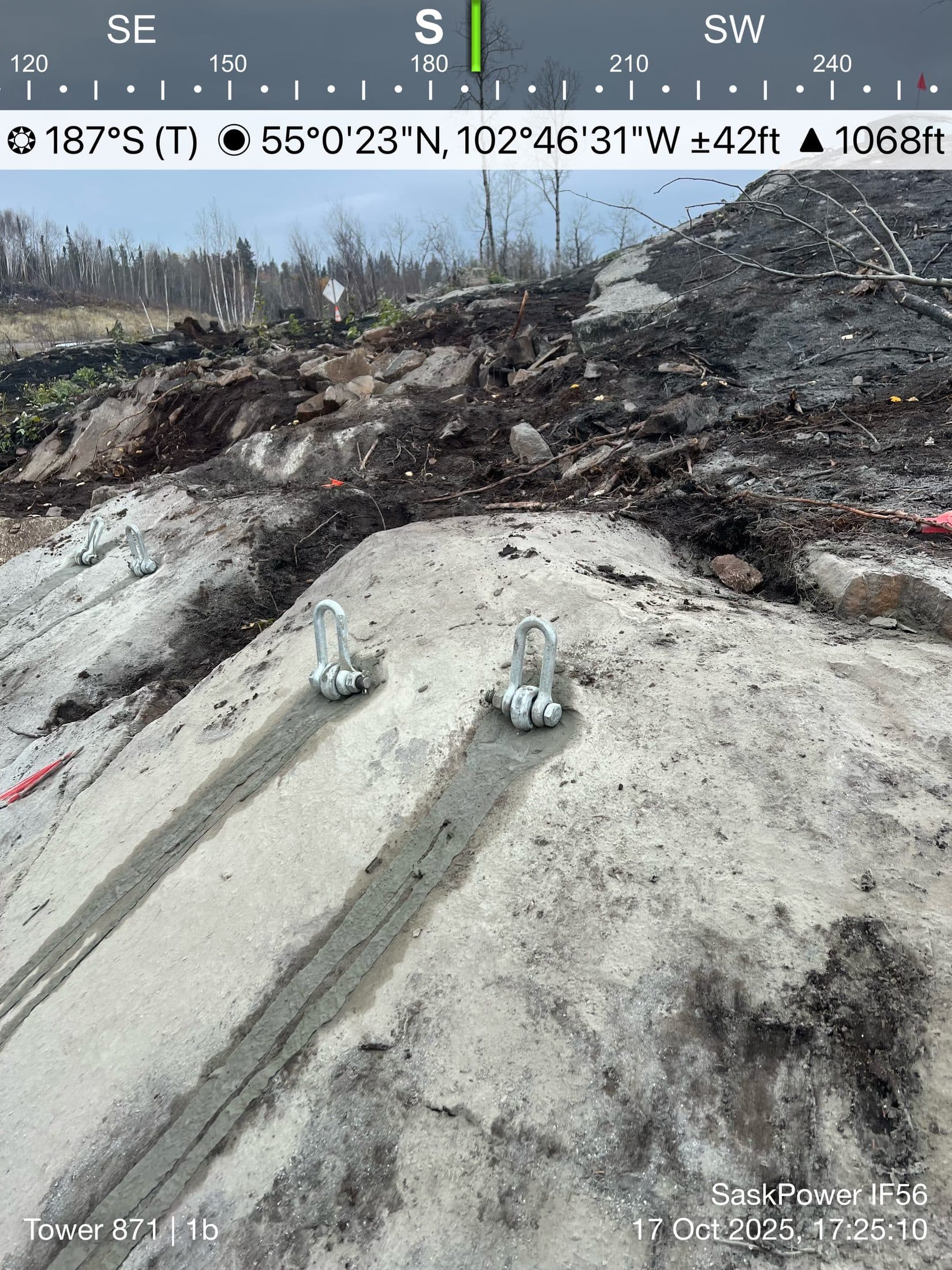 Rock-anchor installation on a transmission site